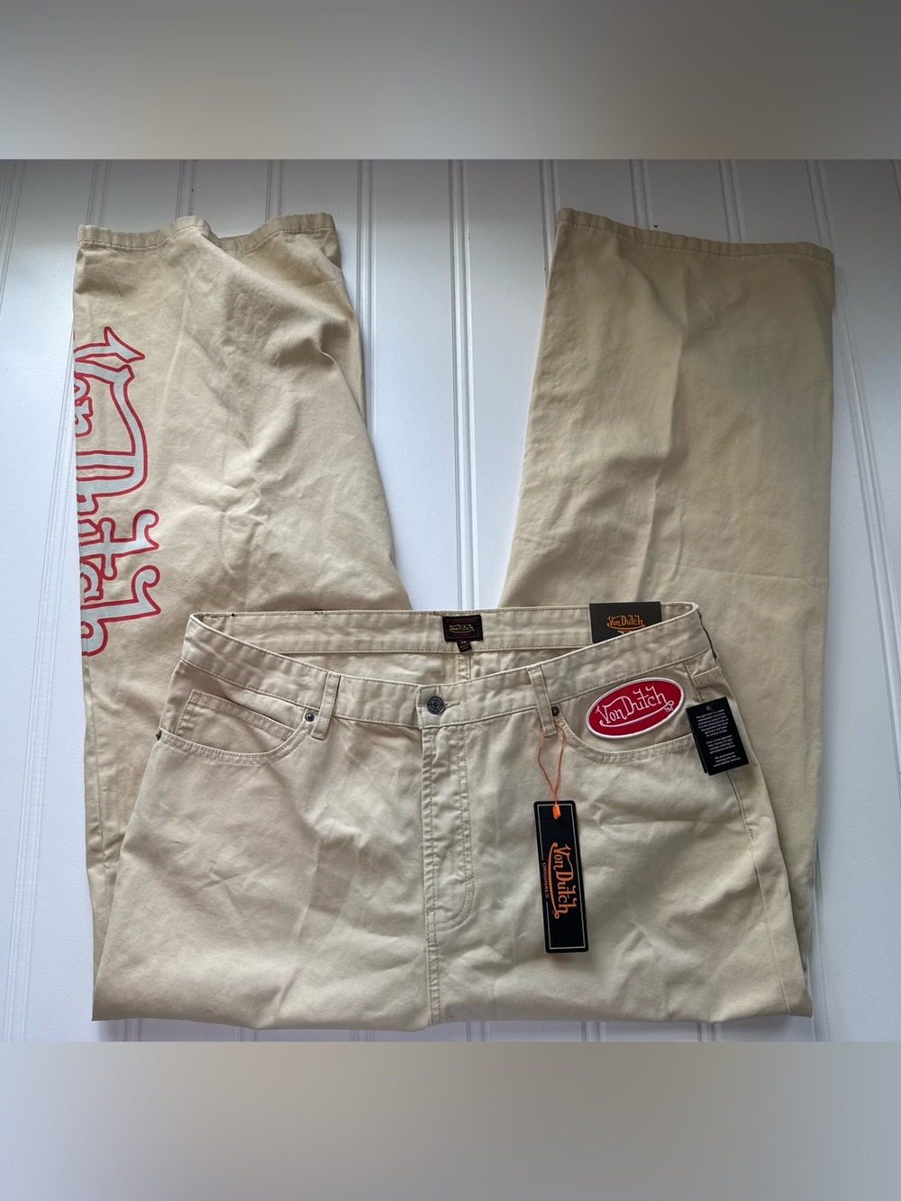 Von Dutch Jeans Mens 38 Tan Wide Leg Relaxed Graphic Skater Streetwear NEW 3214
